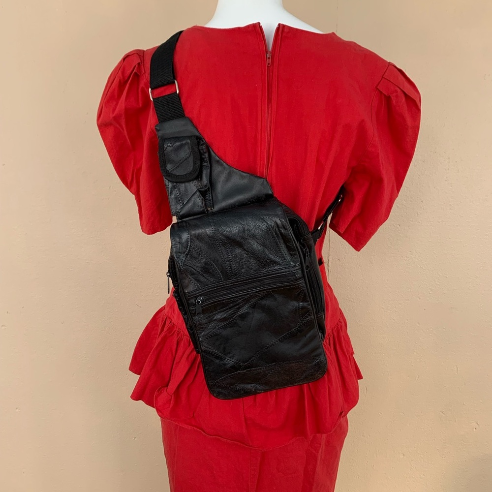 Vintage Black Leather Rectangular Backpack | 90s … - image 7